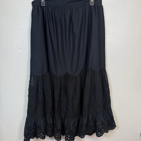 Abercrombie&Fitch Lacey Long Cotton Skirt XL Black WhimsyGoth Western Boho Goth - Picture 4 of 12